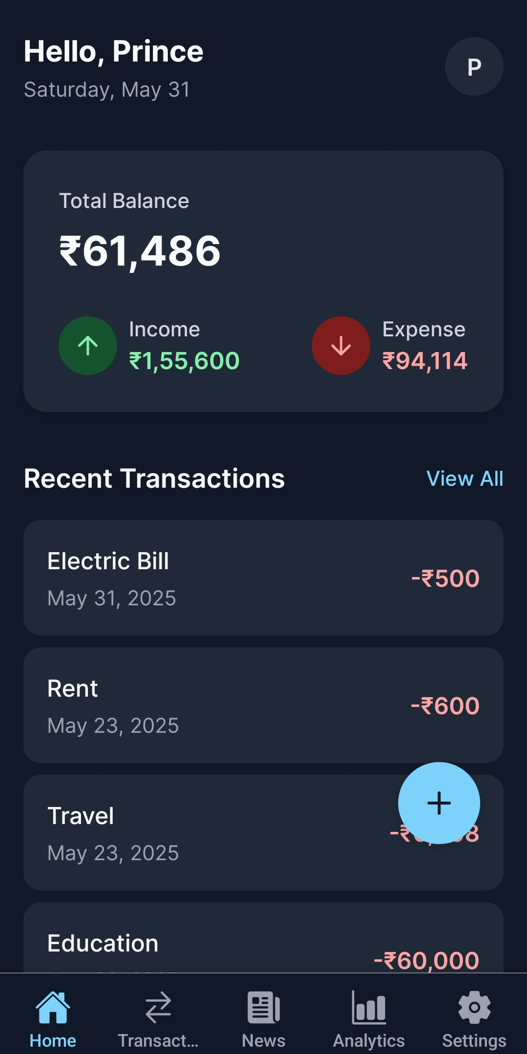 ExpenseZ App Dashboard